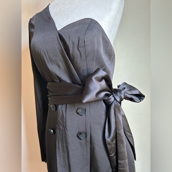 Mac Duggal One Shoulder Tie Waist Tuxedo Dress - Black - 4 - Picture 9 of 15